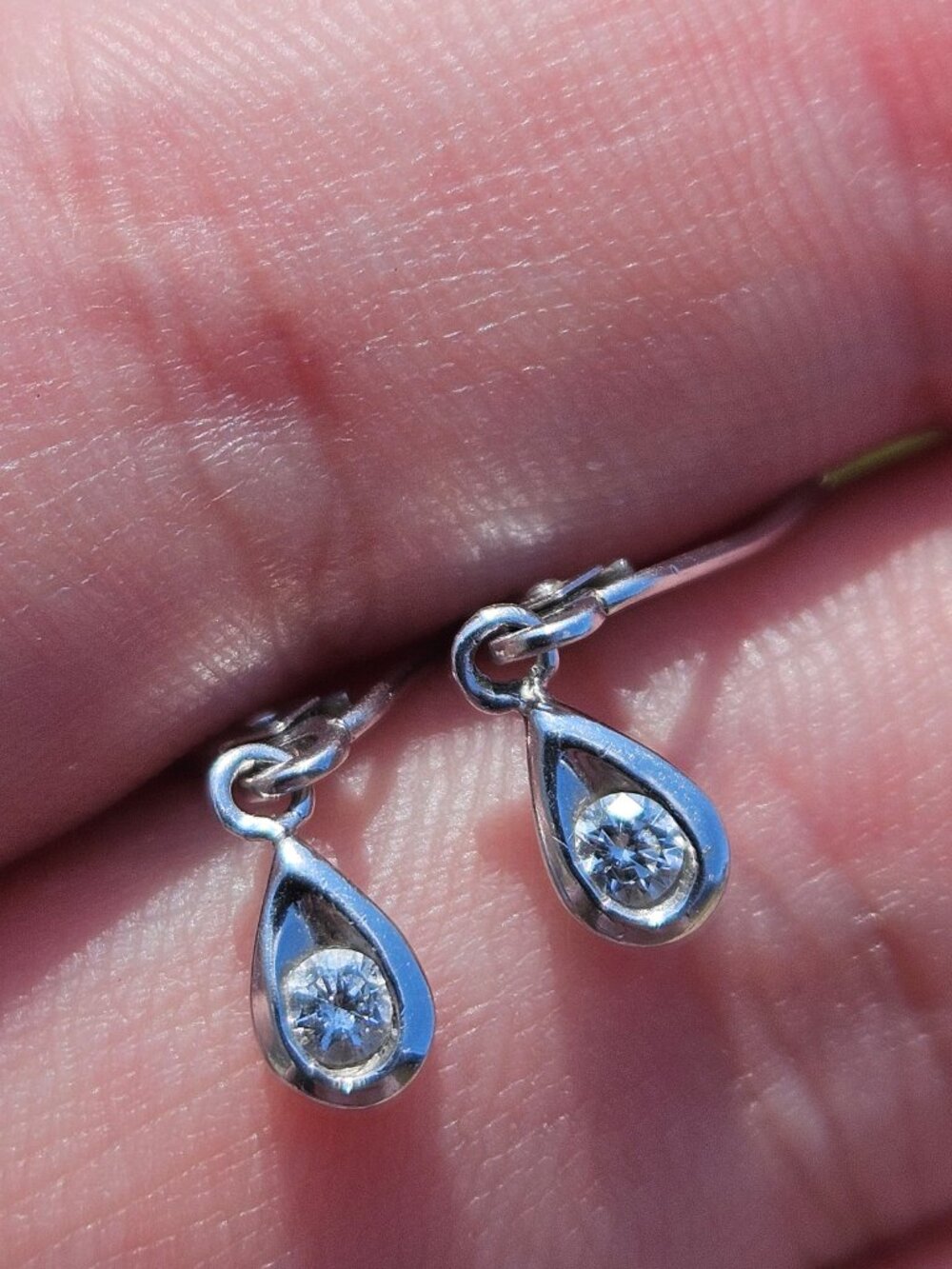 14K White Gold Diamond Pear Teardrop Dangle Earrings